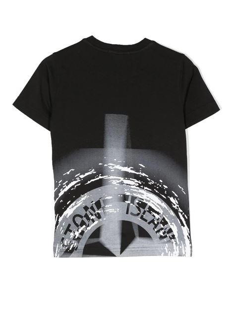 Black T-Shirt With Logo and Print STONE ISLAND JUNIOR | 781621055V0029