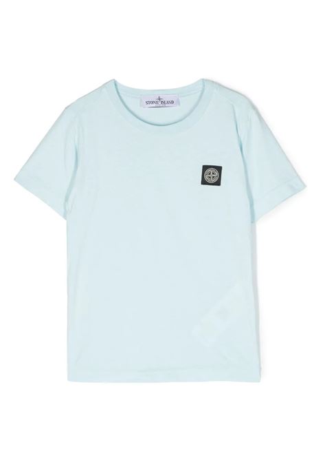 Sky Blue T-Shirt With Logo Patch STONE ISLAND JUNIOR | 791620147V0041