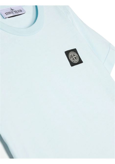 Sky Blue T-Shirt With Logo Patch STONE ISLAND JUNIOR | 791620147V0041