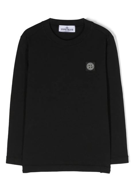 Black Long-Sleeved T-Shirt With Logo Patch STONE ISLAND JUNIOR | 791620447V0029