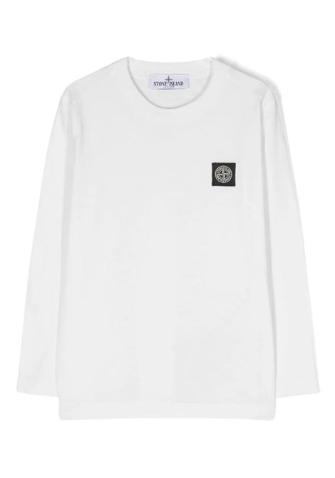 White Long-Sleeved T-Shirt With Logo Patch STONE ISLAND JUNIOR | 791620447V0093