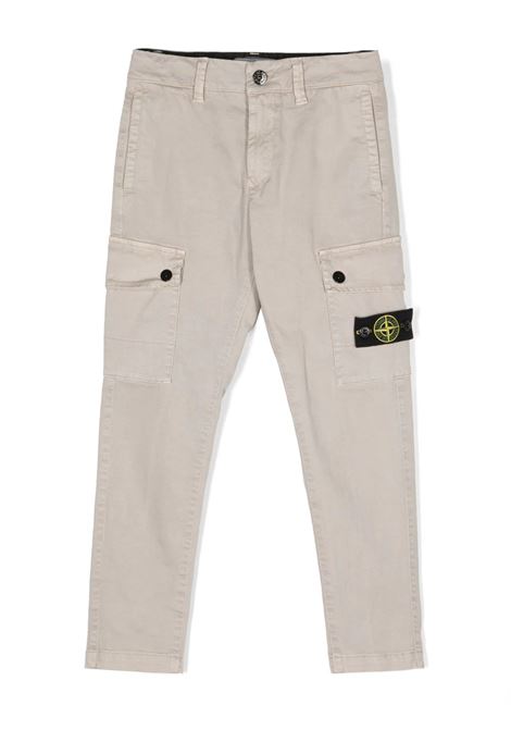Dove Grey Cargo Trousers With Logo Badge STONE ISLAND JUNIOR | 791630115V0192