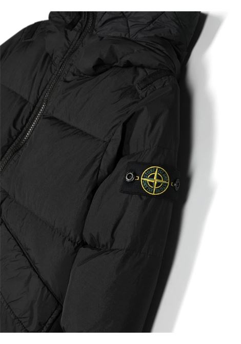 Black Recycled Nylon Down Jacket With Hood STONE ISLAND JUNIOR | 791640223V0029