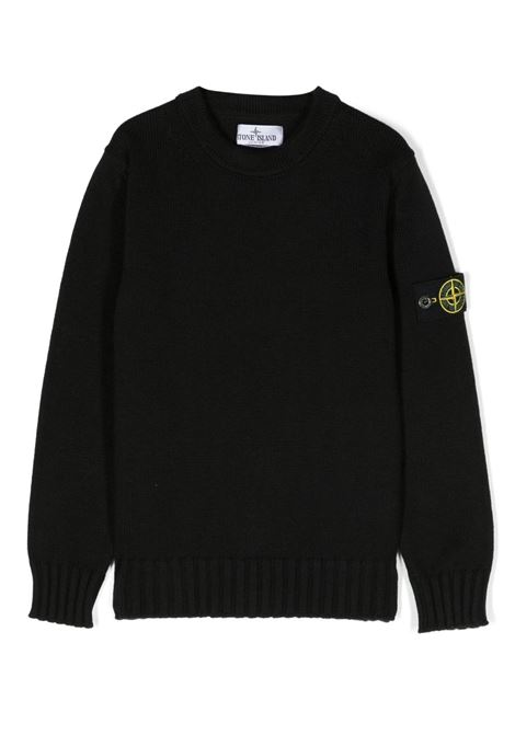 Crew Neck Sweater In Black Winter Cotton STONE ISLAND JUNIOR | 7916515A2V0029
