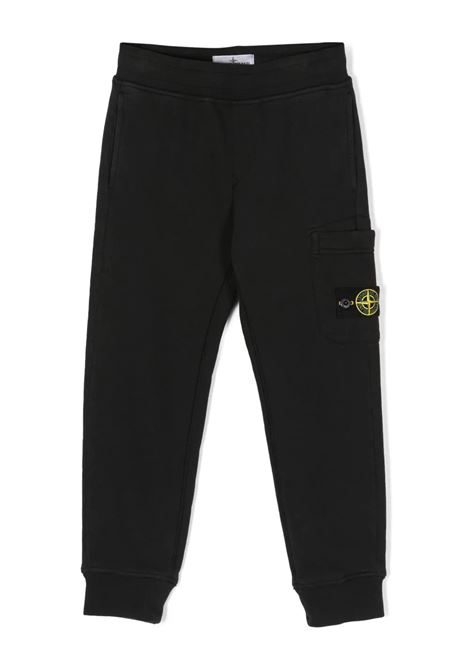 Black Fleece Cotton Cargo Trousers STONE ISLAND JUNIOR | 791661520V0029