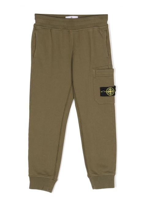 Military Green Fleece Cotton Cargo Trousers STONE ISLAND JUNIOR | 791661520V0054