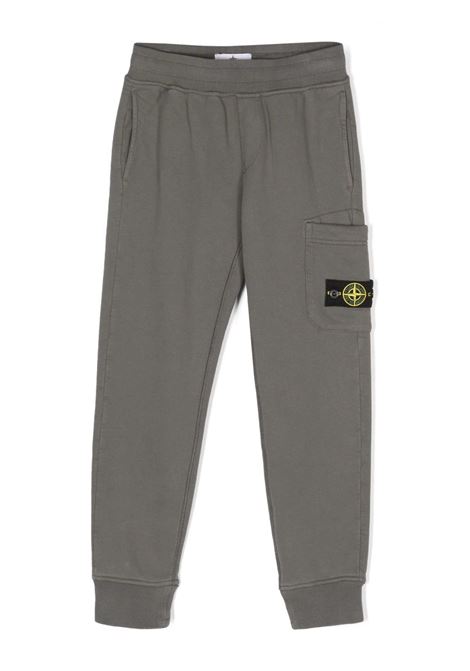 Dark Grey Fleece Cotton Cargo Trousers STONE ISLAND JUNIOR | 791661520V0063