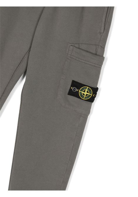 Dark Grey Fleece Cotton Cargo Trousers STONE ISLAND JUNIOR | 791661520V0063