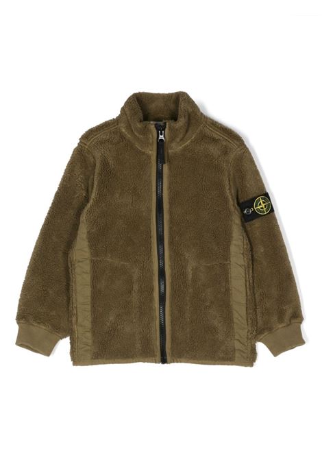 Sweatshirt With Zip In Military Green Teddy STONE ISLAND JUNIOR | 791661745V0054