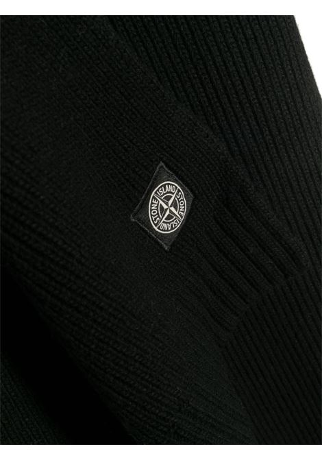 Black Wool and Cashmere Scarf with Logo Patch STONE ISLAND JUNIOR | 7916N02Z3V0029