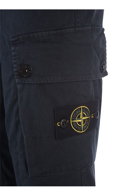Navy Blue Cargo Trousers in Broken Twill Stretch Cotton  STONE ISLAND | 7915303L1A0120