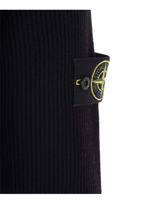 Black Ribbed Knitted Crew Neck Sweater STONE ISLAND | 7915553C2A0029