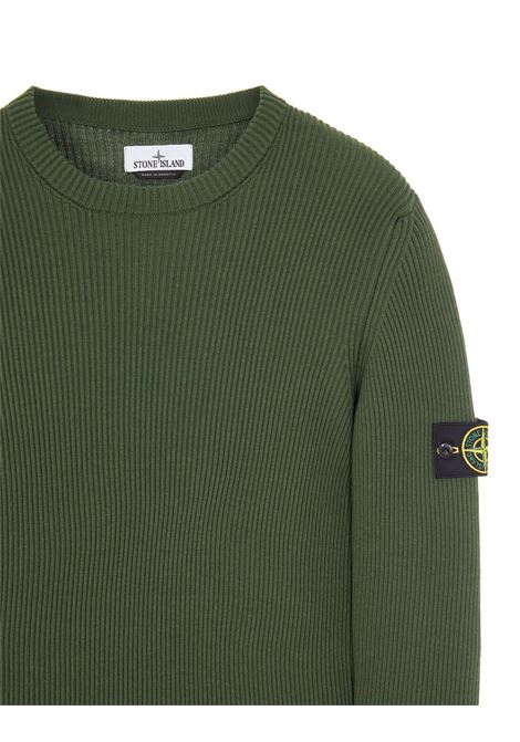 Military Green Ribbed Knitted Crew Neck Sweater STONE ISLAND | 7915553C2V0058