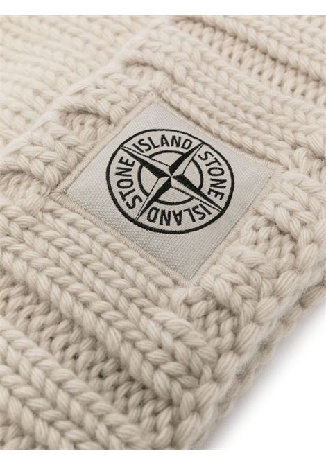 Beige Plain Knit Beanie with Logo Patch STONE ISLAND | 7915N17D6V0097