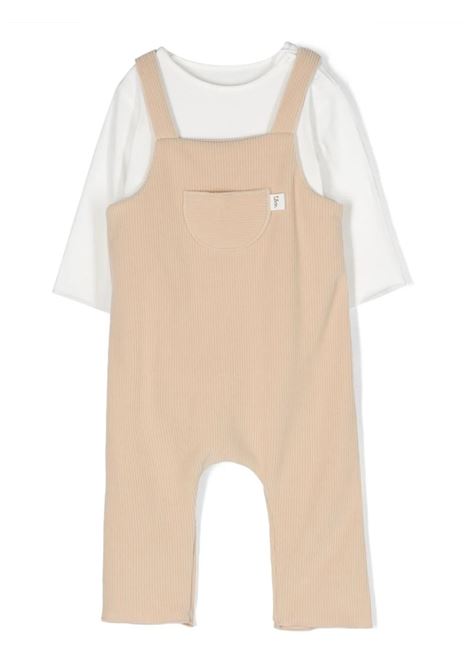 Beige Corduroy Dungarees With White T-Shirt TEDDY & MINOU | I23CP032M0130125