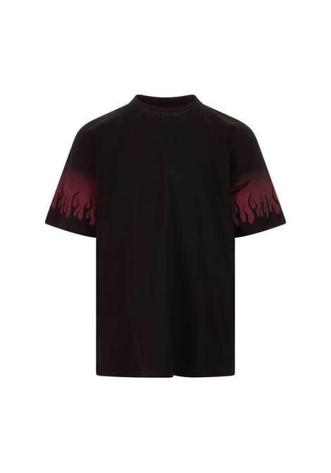 T-Shirt Nera Con Fiamme Rosse In Negativo VISION OF SUPER | VS00309BLACK/RED