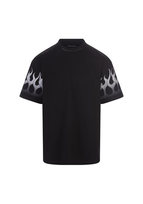 Black T-Shirt With Faded White Flames VISION OF SUPER | VS00804BLACK/WHITE