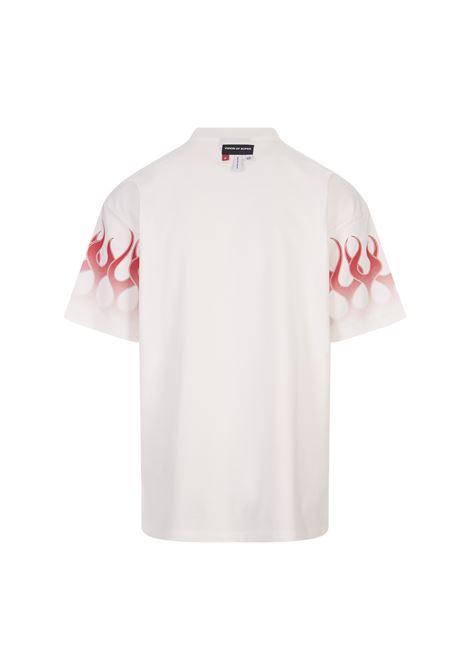 White T-Shirt With Faded Red Flames VISION OF SUPER | VS00807WHITE/RED