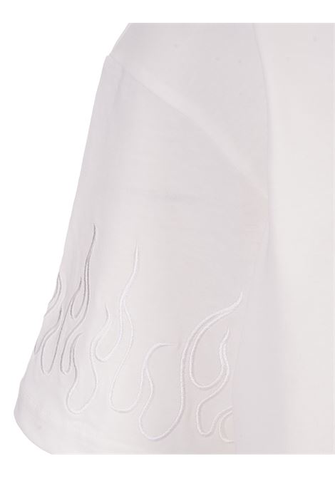 White T-Shirt With Embroidered White Flames VISION OF SUPER | VS00855WHITE/WHITE