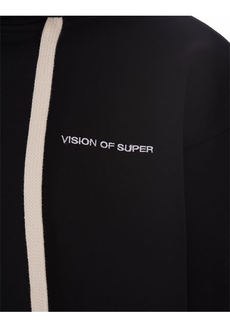 Black Zip-Up Hoodie With Embroidered White Flames VISION OF SUPER | VS00857BLACK/WHITE