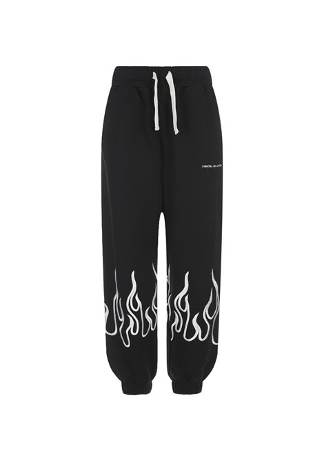Black Joggers With Embroidered White Flames VISION OF SUPER | VS00858BLACK/WHITE