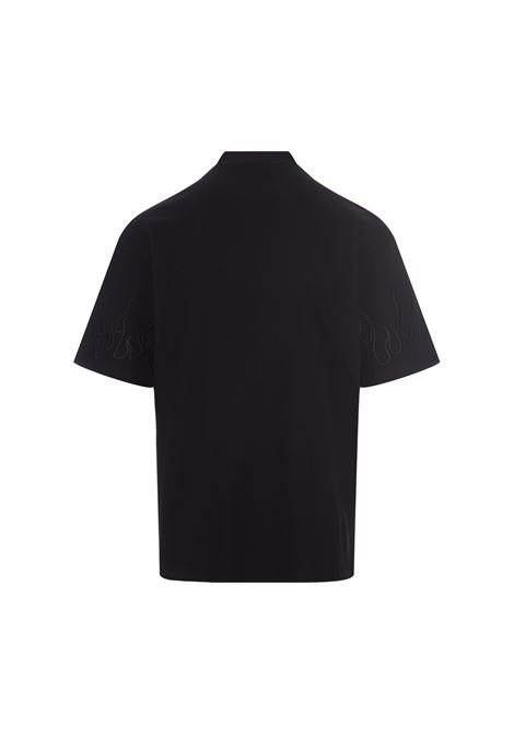 Black T-Shirt With Embroidered Black Flames VISION OF SUPER | VS00860BLACK/BLACK