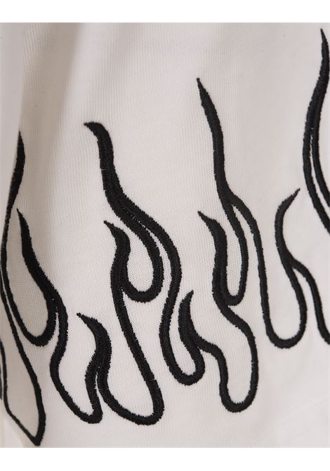 White T-Shirt With Embroidered Black Flames VISION OF SUPER | VS00861WHITE/BLACK