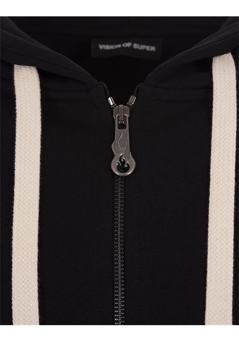 Black Zip-Up Hoodie With Embroidered Black Flames VISION OF SUPER | VS00863BLACK/WHITE