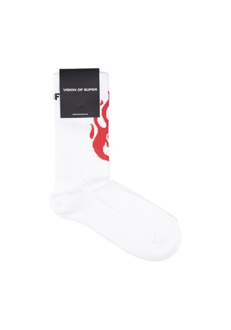 White Socks With Red Flame Logo VISION OF SUPER | VSA00161CZWHITE/BLACK