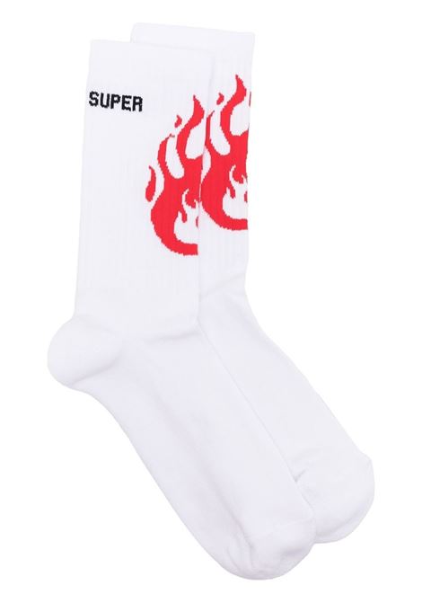 White And Red Flame Logo Socks VISION OF SUPER | VSA00162CZWHITE/RED