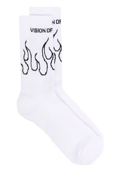 White And Black Flame Logo Socks VISION OF SUPER | VSA00167CZWHITE/BLACK