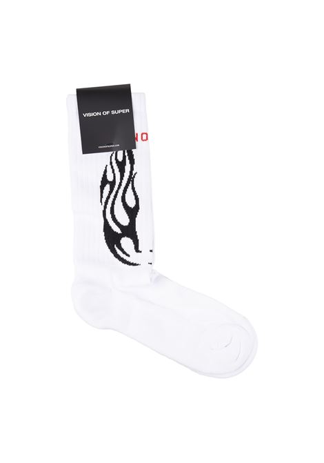 White Socks With Black Tribal Flames VISION OF SUPER | VSA01004WHITE/BLACK