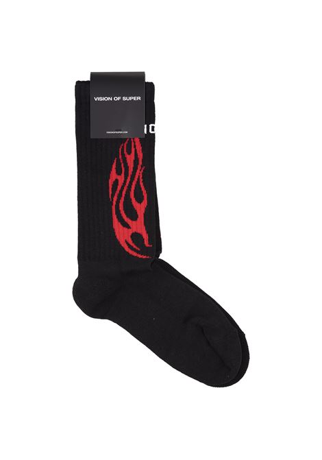 Black Socks With Red Tribal Flames VISION OF SUPER | VSA01005BLACK/RED