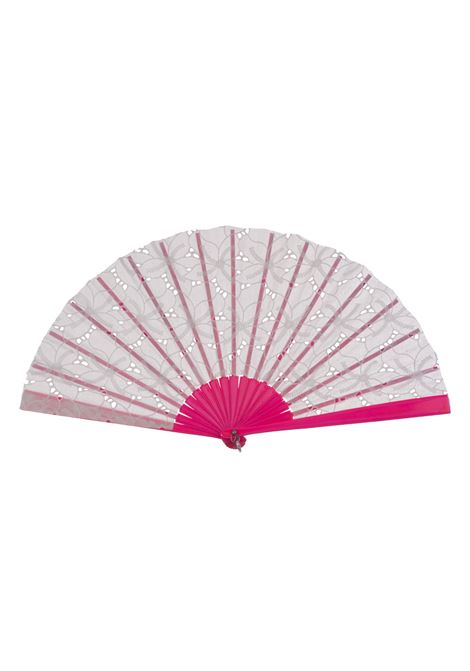 White and Fuchsia Embroidered Fan OLIVIER | PINK PAOLAPINK