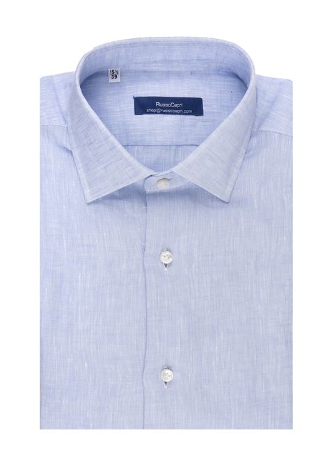 Sky Blue Linen Shirt With Italian Collar RUSSO CAPRI | CAMICIA-LINOCEL.CHIARO