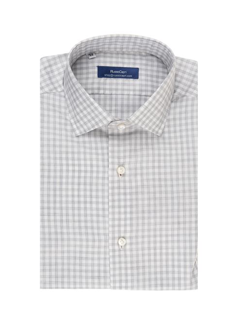 White and Grey Linen Shirt With Gingham Checked RUSSO CAPRI | F368343QUADR.