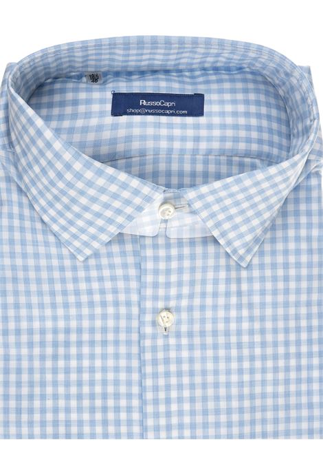 White and Light Blue Linen Shirt With Gingham Checked RUSSO CAPRI | F368343QUAD.