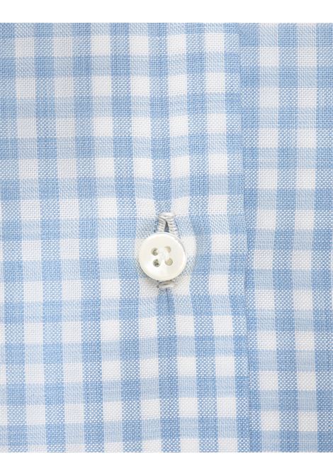 White and Light Blue Linen Shirt With Gingham Checked RUSSO CAPRI | F368343QUAD.