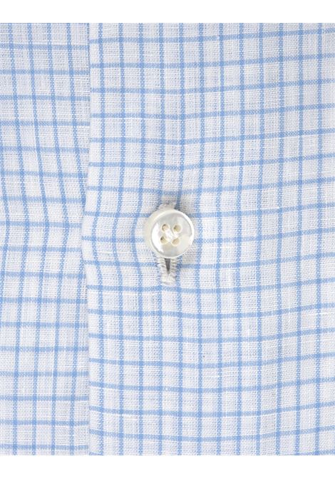 White and Light Blue Graph Check Linen Shirt RUSSO CAPRI | S02043QUADR.