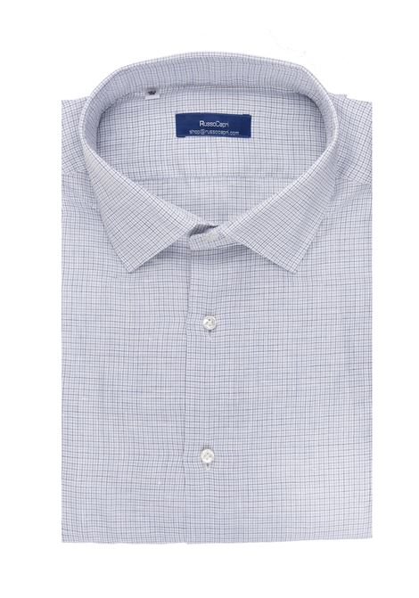 White Linen Shirt With Blue Tattersall Check Pattern RUSSO CAPRI | S02046QUADRETTINI