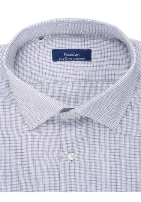 White Linen Shirt With Blue Tattersall Check Pattern RUSSO CAPRI | S02046QUADRETTINI