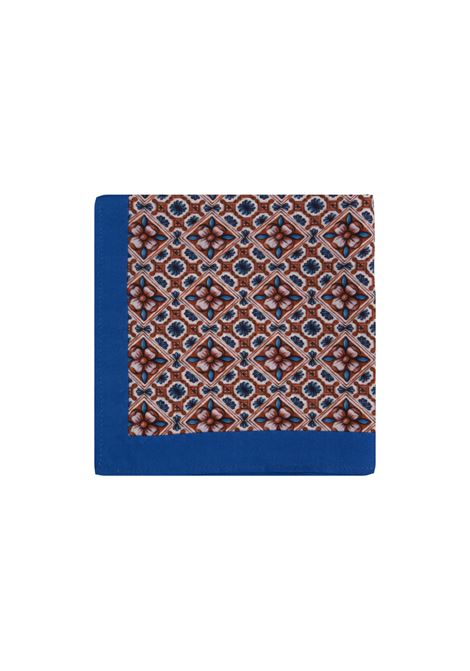 Blue Silk Handkerchief With Red Flower Pattern 813 (OTTO TREDICI) | FANTASIA FIORE /LBLU