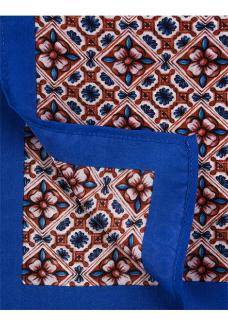 Blue Silk Handkerchief With Red Flower Pattern 813 (OTTO TREDICI) | FANTASIA FIORE /LBLU