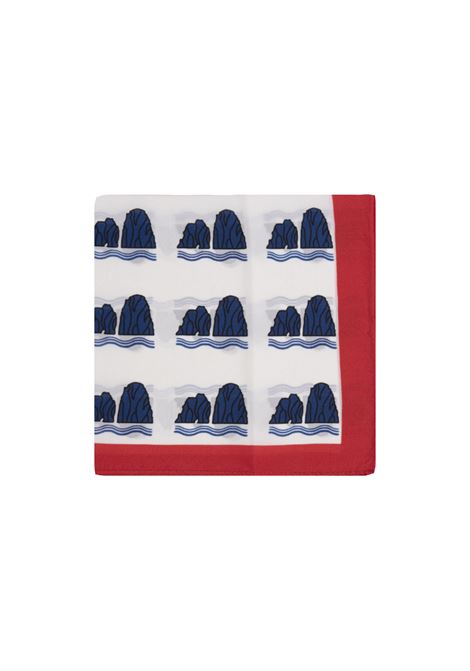 White and Red Handkerchief with Dark Blue Faraglioni Pattern 813 (OTTO TREDICI) | FARAGLIONI BLU /SROSSO