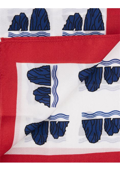 White and Red Handkerchief with Dark Blue Faraglioni Pattern 813 (OTTO TREDICI) | FARAGLIONI BLU /SROSSO
