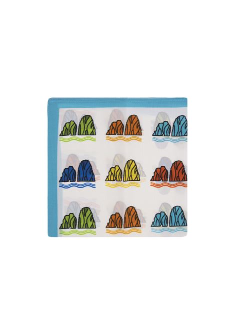Silk Handkerchief In Light Blue With Multicoloured Faraglioni Pattern 813 (OTTO TREDICI) | FARAGLIONI MULTI /MAZZURRO