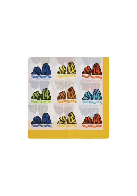 Silk Handkerchief In Yellow With Multicoloured Faraglioni Pattern 813 (OTTO TREDICI) | FARAGLIONI MULTI /MGIALLO
