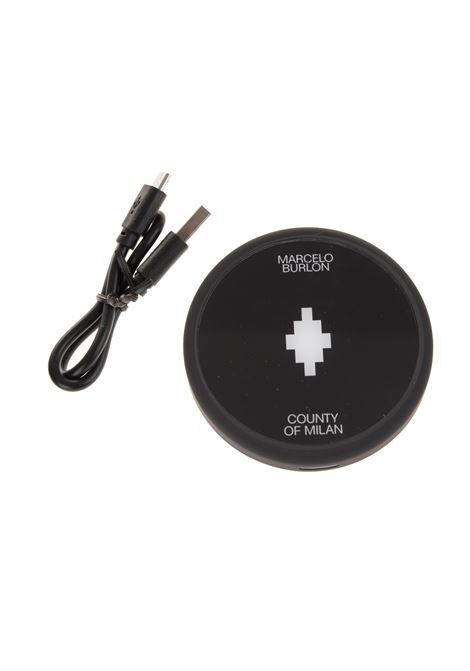 Black Wireless Battery Charger with Cross Print MARCELO BURLON | CMZG011R21MAT0011001
