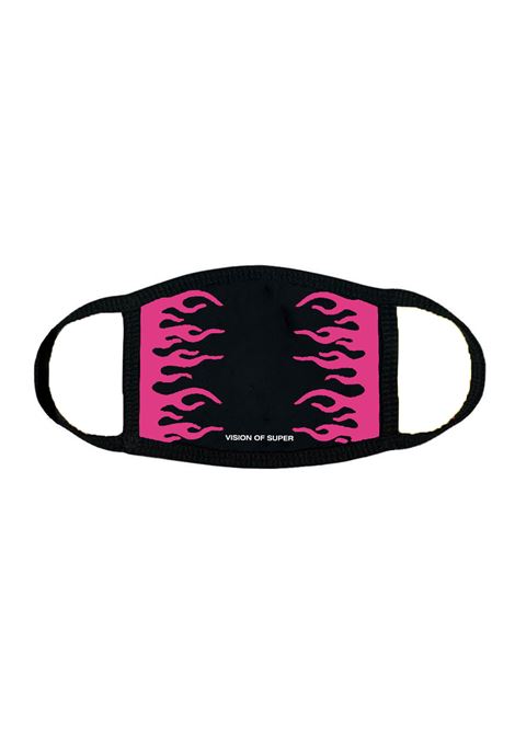 Black And Fuchsia Flames Face Mask VISION OF SUPER | VOS/FACEMASKBLACK/FUXIA