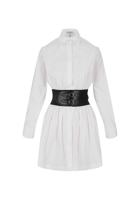 White Poplin Short Dress With Belt ALAIA | AA9C09014T001000